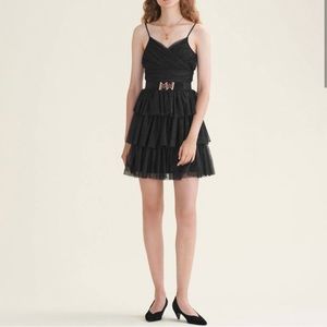 Maje Richard Tiered Tulle Mini Dress Black 1 NWT